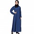 A-line abaya with piping at sleeves-Blue-black
